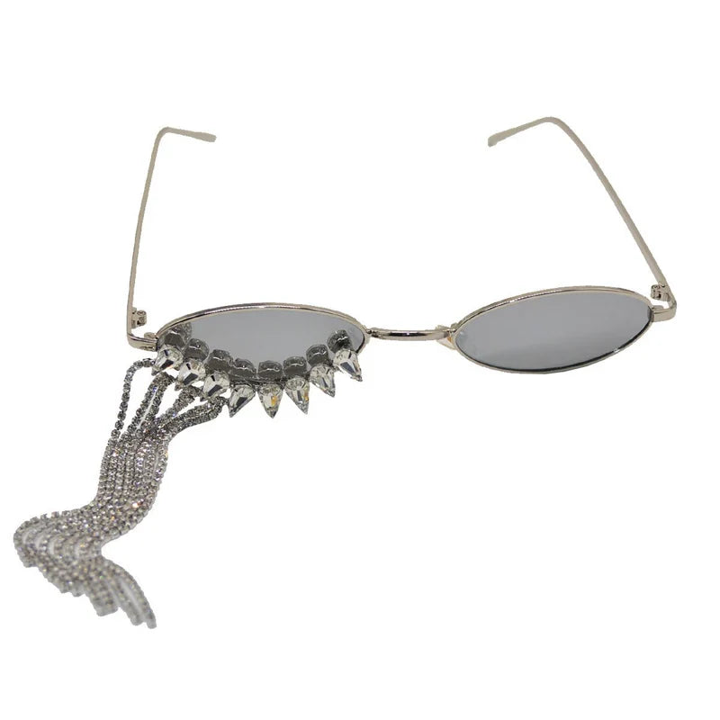 Korean-style Luxury Glamorous Rhinestone-tasseled Sunglasses With A Niche Designer-inspired Look
